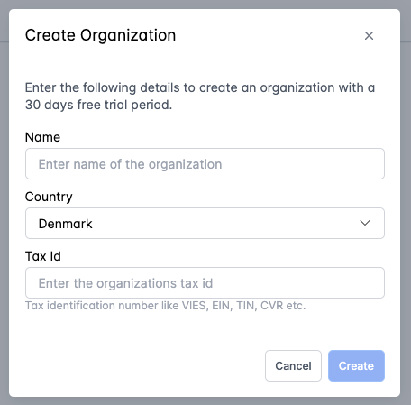 Create new organization